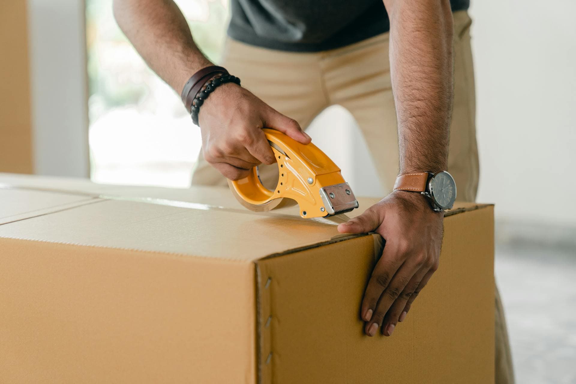 A man packing stuff