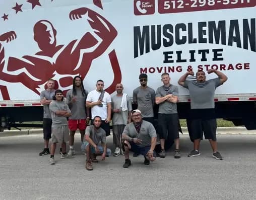 Muscleman Elite crew loading climate-controlled storage in Austin
