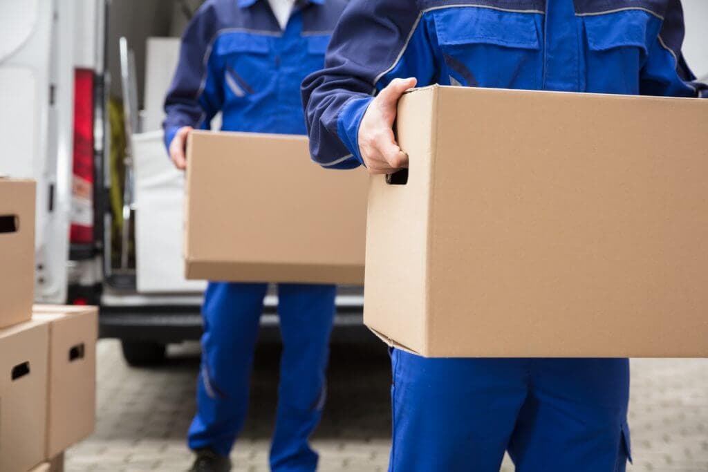 Professional movers carrying boxes