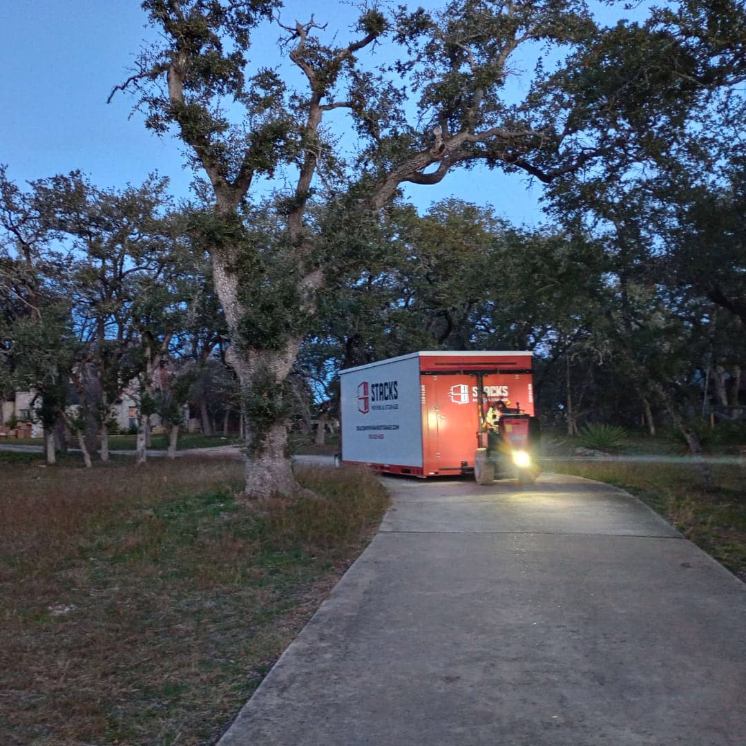 Stacked moving boxes inside a secure storage unit
