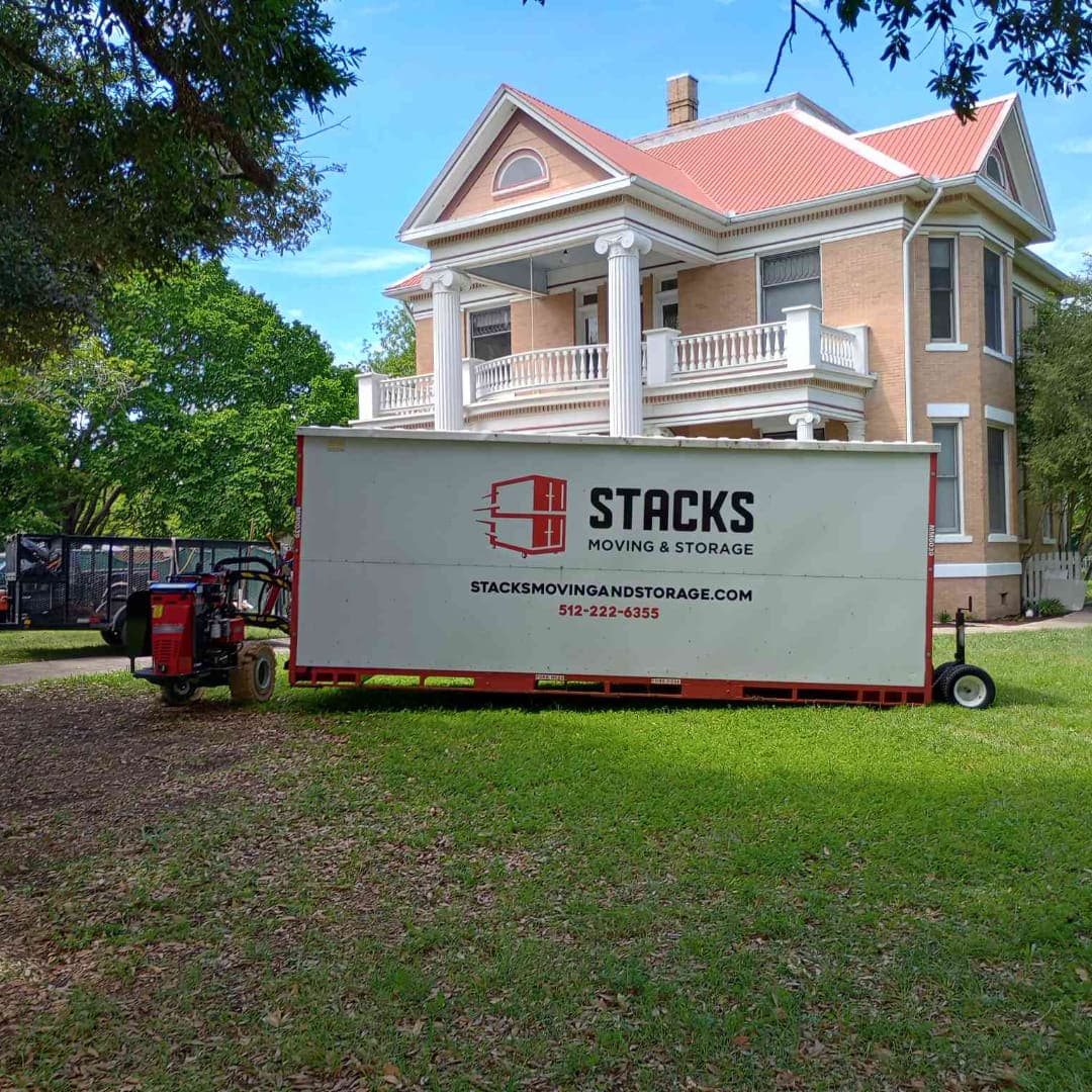 Storage container being delivered to a residential property