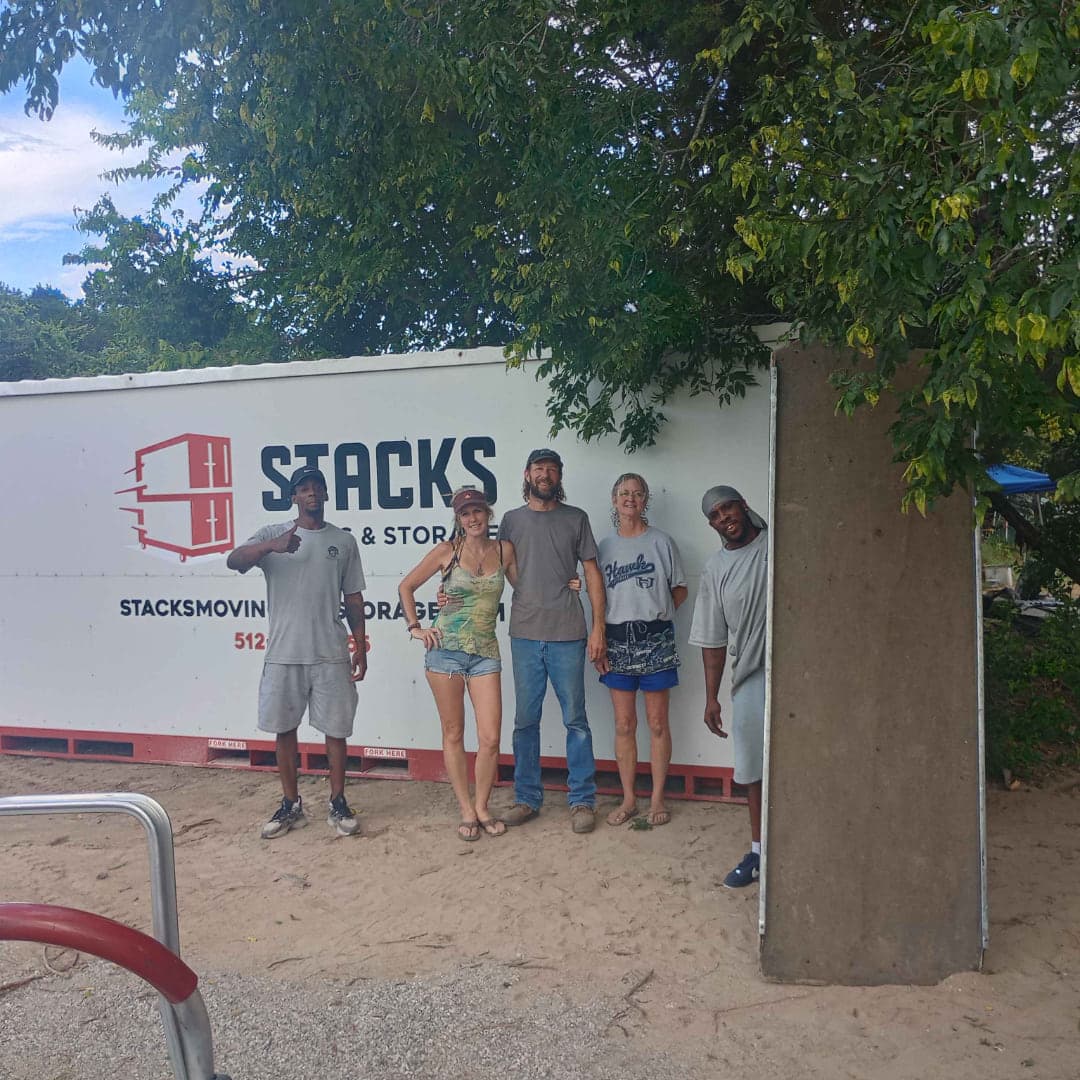 Storage container with household furniture securely packed