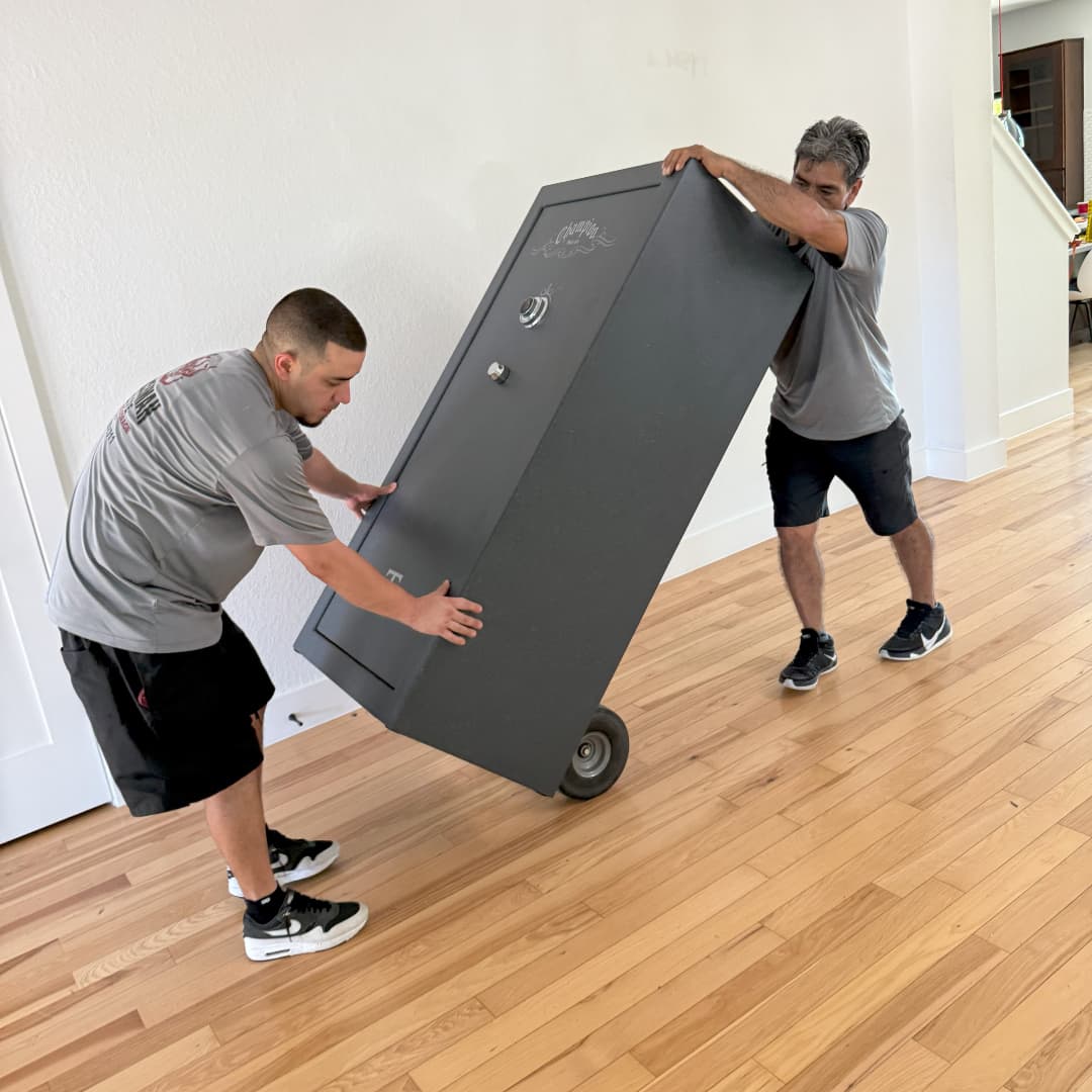 Heavy commercial equipment secured for transport