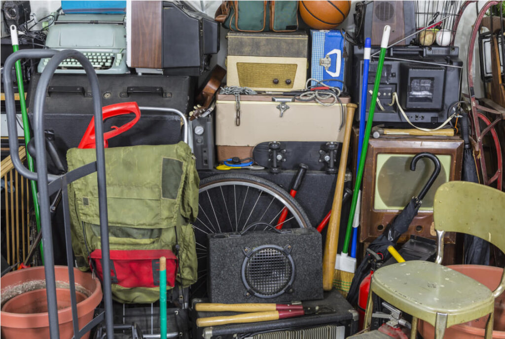 Cluttered area of a room covered in odds and ends.